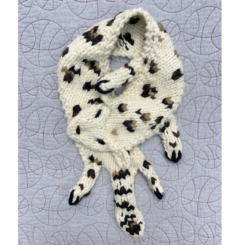 Eugenia Kim Scarf Cream Brown Animal Print Wool Knit Stole / Women's One Size